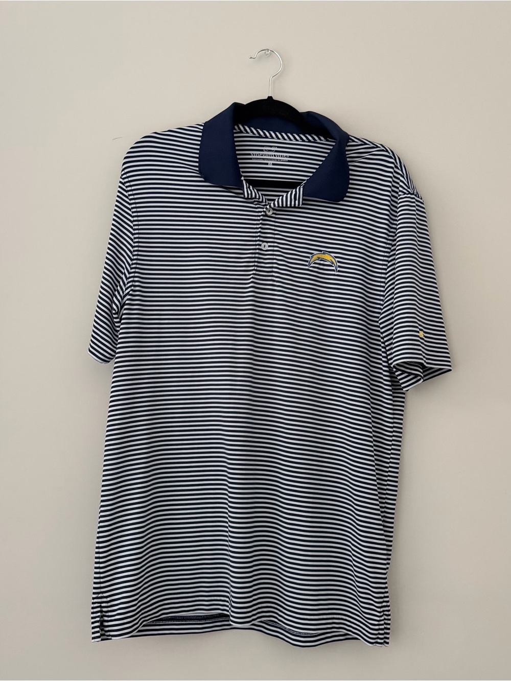 Vineyard Vines Navy & White Striped Polo with Navy Collar